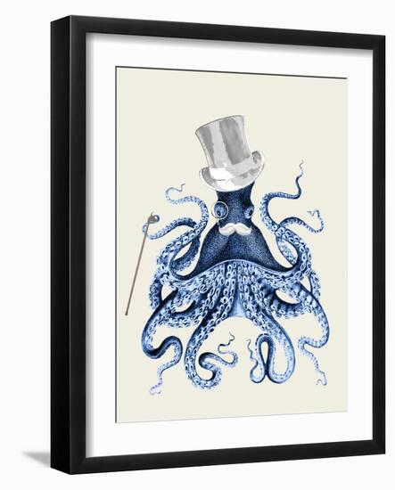 Octopus Print Blue on Cream b-Fab Funky-Framed Art Print