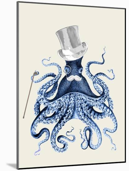 Octopus Print Blue on Cream b-Fab Funky-Mounted Art Print