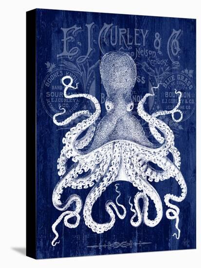 Octopus Prohibition Octopus On Blue-Fab Funky-Stretched Canvas