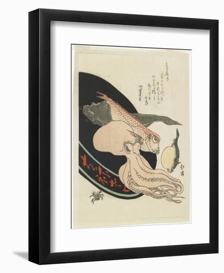 Octopus, Red Tilefish, Pike, Globefish and Crab-Toyota Hokkei-Framed Giclee Print