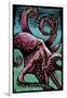 Octopus - Scratchboard-Lantern Press-Framed Art Print