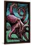 Octopus - Scratchboard-Lantern Press-Framed Art Print