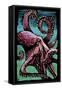 Octopus - Scratchboard-Lantern Press-Framed Stretched Canvas