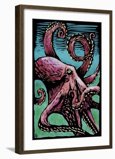 Octopus - Scratchboard-Lantern Press-Framed Art Print