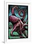 Octopus - Scratchboard-Lantern Press-Framed Art Print