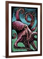 Octopus - Scratchboard-Lantern Press-Framed Art Print