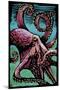 Octopus - Scratchboard-Lantern Press-Mounted Art Print
