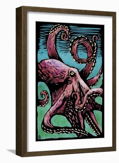 Octopus - Scratchboard-Lantern Press-Framed Art Print