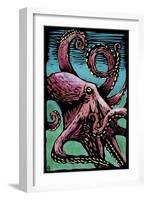 Octopus - Scratchboard-Lantern Press-Framed Art Print