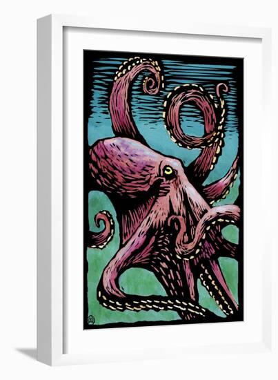 Octopus - Scratchboard-Lantern Press-Framed Art Print