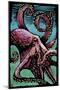 Octopus - Scratchboard-Lantern Press-Mounted Art Print