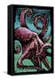 Octopus - Scratchboard-Lantern Press-Framed Stretched Canvas