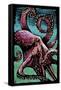 Octopus - Scratchboard-Lantern Press-Framed Stretched Canvas