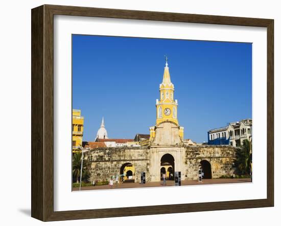 Od Town City Wall and Puerto Del Reloj, UNESCO World Heritage Site, Cartagena, Colombia-Christian Kober-Framed Photographic Print