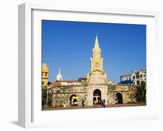 Od Town City Wall and Puerto Del Reloj, UNESCO World Heritage Site, Cartagena, Colombia-Christian Kober-Framed Photographic Print
