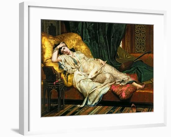 Odalisque with a Lute, 1876-Hippolyte Berteaux-Framed Giclee Print