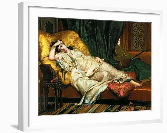 Odalisque with a Lute, 1876-Hippolyte Berteaux-Framed Giclee Print