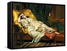 Odalisque with a Lute, 1876-Hippolyte Berteaux-Framed Stretched Canvas