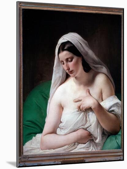 Odalisque (Young Woman Modestly Hiding Her Chest) - Oil on Canvas, 1867-Francesco Hayez-Mounted Giclee Print