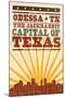 Odessa, Texas - Skyline and Sunburst Screenprint Style-Lantern Press-Mounted Art Print