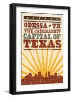 Odessa, Texas - Skyline and Sunburst Screenprint Style-Lantern Press-Framed Art Print