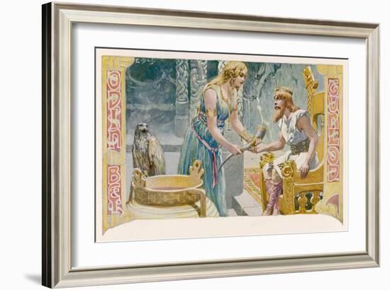 Odin and Gunnlod-null-Framed Art Print