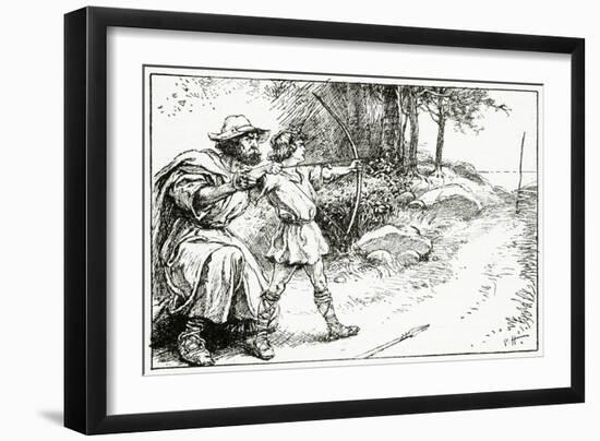 Odin Teaches Geirrod the Use of the Bow, from 'The Book of Myths' by Amy Cruse, 1925-null-Framed Giclee Print