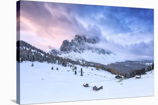 Odle group from Malga Caseril during sunrise, Funes Valley, Sudtirol (South Tyrol), Dolomites, Ital-Francesco Bergamaschi-Stretched Canvas