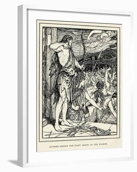 Odysseus Shoots the First Arrow at the Suitors-Henry Justice Ford-Framed Art Print