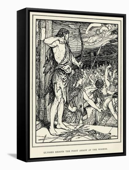 Odysseus Shoots the First Arrow at the Suitors-Henry Justice Ford-Framed Stretched Canvas