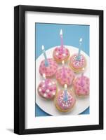 Of Muffin, Icing, Pink, Hearts, Chocolate Beans, Sugar Pearls, Candles, Burn, Detail, Blur-Nikky-Framed Photographic Print