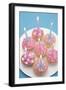 Of Muffin, Icing, Pink, Hearts, Chocolate Beans, Sugar Pearls, Candles, Burn, Detail, Blur-Nikky-Framed Photographic Print