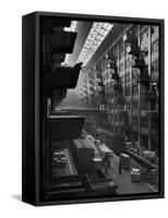 Off-Loaded Freight From Box Cars Being Hoisted Up to Jutting Loading Platforms, Brooklyn Army Base-Andreas Feininger-Framed Stretched Canvas