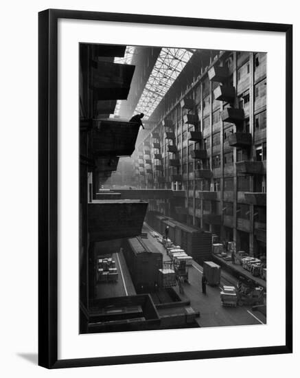 Off-Loaded Freight From Box Cars Being Hoisted Up to Jutting Loading Platforms, Brooklyn Army Base-Andreas Feininger-Framed Photographic Print