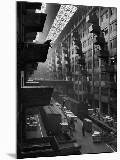 Off-Loaded Freight From Box Cars Being Hoisted Up to Jutting Loading Platforms, Brooklyn Army Base-Andreas Feininger-Mounted Photographic Print