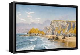 Off the Coast of Guernsey-John Brett-Framed Stretched Canvas