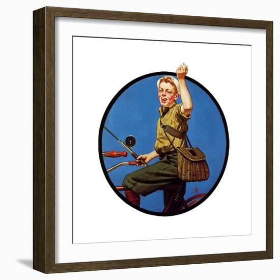 Off to Fish on a Bike-Norman Rockwell-Framed Giclee Print