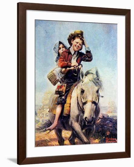 Off to School (or Boy and Girl on Horse)-Norman Rockwell-Framed Giclee Print