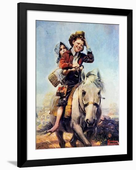 Off to School (or Boy and Girl on Horse)-Norman Rockwell-Framed Giclee Print