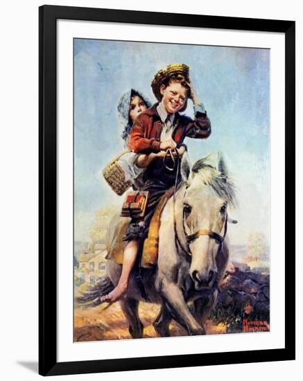 Off to School (or Boy and Girl on Horse)-Norman Rockwell-Framed Giclee Print