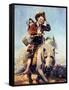 Off to School (or Boy and Girl on Horse)-Norman Rockwell-Framed Stretched Canvas