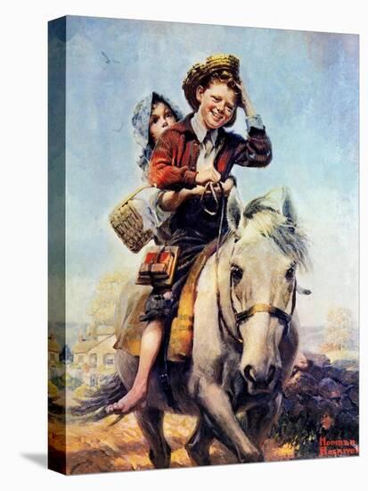 Off to School (or Boy and Girl on Horse)-Norman Rockwell-Stretched Canvas