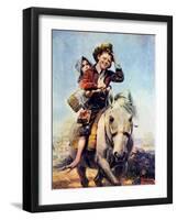 Off to School (or Boy and Girl on Horse)-Norman Rockwell-Framed Giclee Print