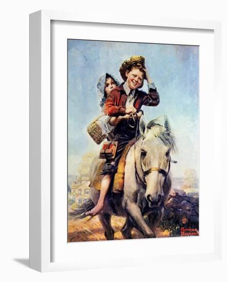 Off to School (or Boy and Girl on Horse)-Norman Rockwell-Framed Giclee Print