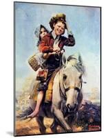 Off to School (or Boy and Girl on Horse)-Norman Rockwell-Mounted Giclee Print