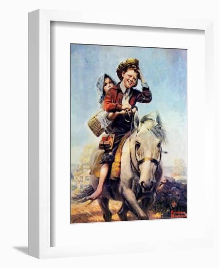 Off to School (or Boy and Girl on Horse)-Norman Rockwell-Framed Giclee Print