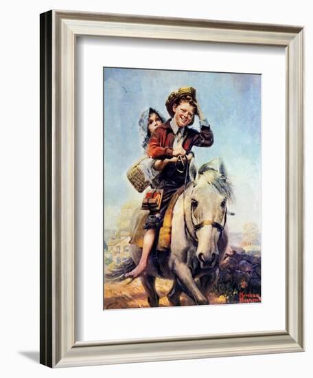 Off to School (or Boy and Girl on Horse)-Norman Rockwell-Framed Giclee Print