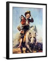 Off to School (or Boy and Girl on Horse)-Norman Rockwell-Framed Giclee Print