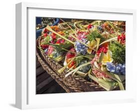 Offerings of flowers for sale, Denpasar, Bali, Indonesia, Southeast Asia, Asia-Melissa Kuhnell-Framed Photographic Print