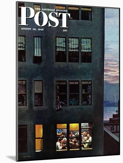 "Office Poker Party," Saturday Evening Post Cover, August 18, 1945-John Falter-Mounted Giclee Print